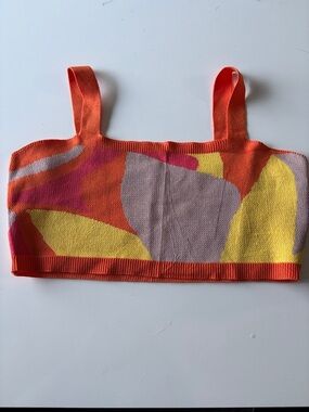 Colorblock Knit Crop Tank Top - Orange, Yellow, Pink